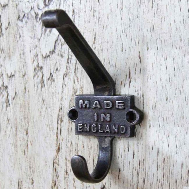 Iron Coat Hook With "Made In England" Imprinted Into The Back Plate Iron Coat Hook With "Made In England" Imprinted Into The Back Plate