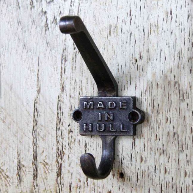 Iron Coat Hook With "Made In Hull" Imprinted Into The Back Plate Iron Coat Hook With "Made In Hull" Imprinted Into The Back Plate