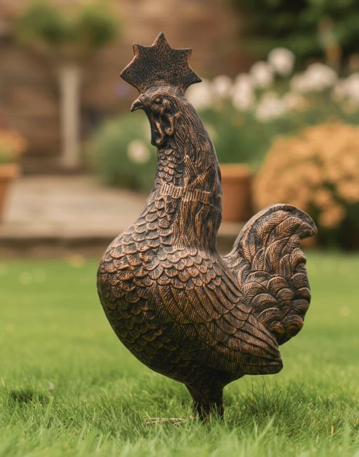 Cast Aluminum "Margary" Chicken Garden Sculpture in Copper Finish 