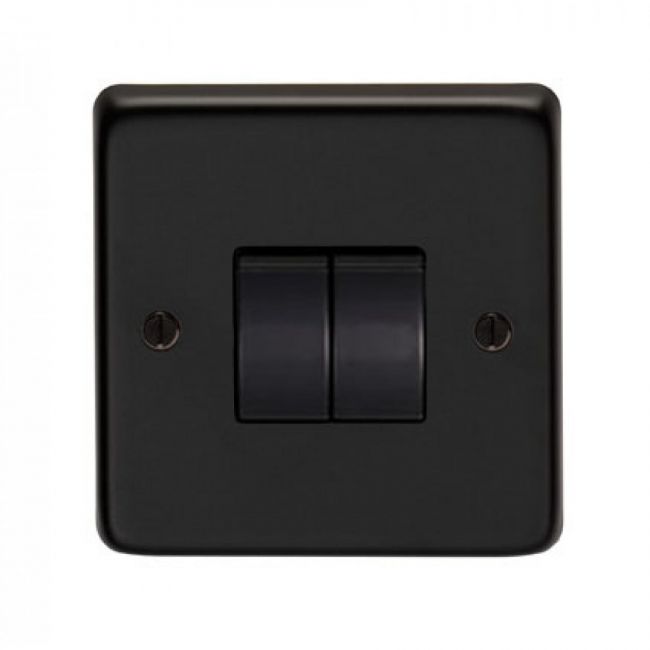 10 Amp Double Switch Light Switch Finished in a Matt Black 10 Amp Double Switch Light Switch Finished in a Matt Black