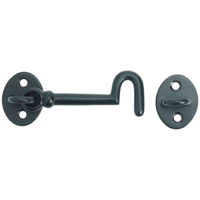 Matte Black Cabin Hook and Eye Latch - Heavy Duty Door & Gate Lock on a White Background Matte Black Cabin Hook and Eye Latch - Heavy Duty Door & Gate Lock on a White Background