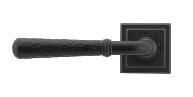 Matte Black Hammered Lever Door Handle on Square Rose
