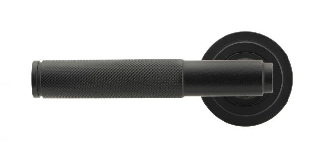 Matte Black Textured Lever Door Handle on Art Deco Rose