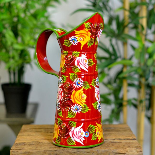 Small Red Traditional Hand Painted Jug in a Narrowboat Rose Design 