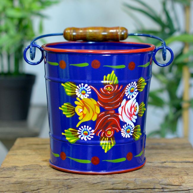Medium Narrowboat Hand Painted Bucket Finished in Blue  Medium Narrowboat Hand Painted Bucket Finished in Blue