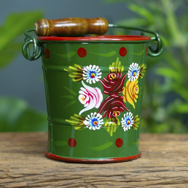 Small Narrowboat Hand Painted Bucket Finished in Green Small Narrowboat Hand Painted Bucket Finished in Green