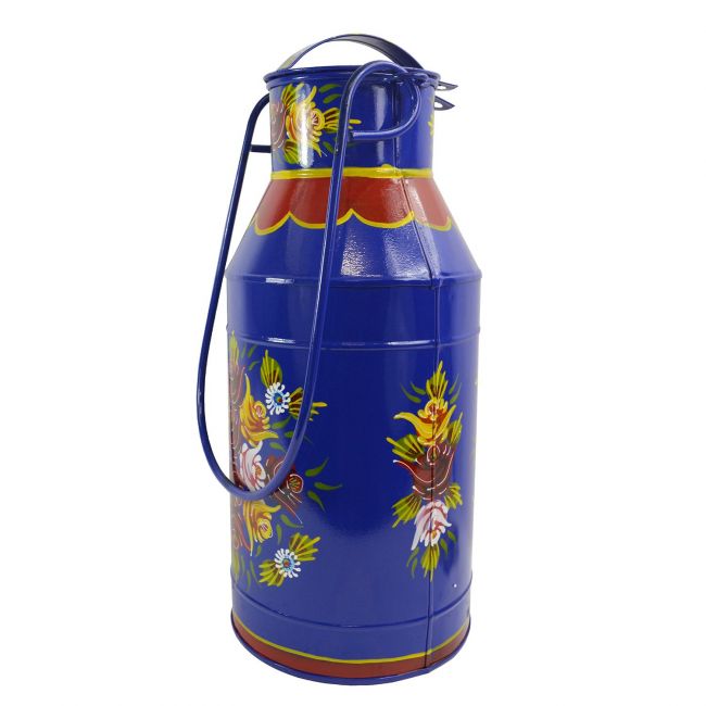 Large Blue Narrow Boat Milk Churn with Floral Pattern Large Blue Narrow Boat Milk Churn with Floral Pattern