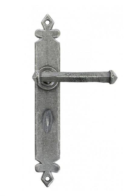 "Azzaro" Medieval Style Pewter Lever Handles With Bathroom Lock Pair "Azzaro" Medieval Style Pewter Lever Handles With Bathroom Lock Pair