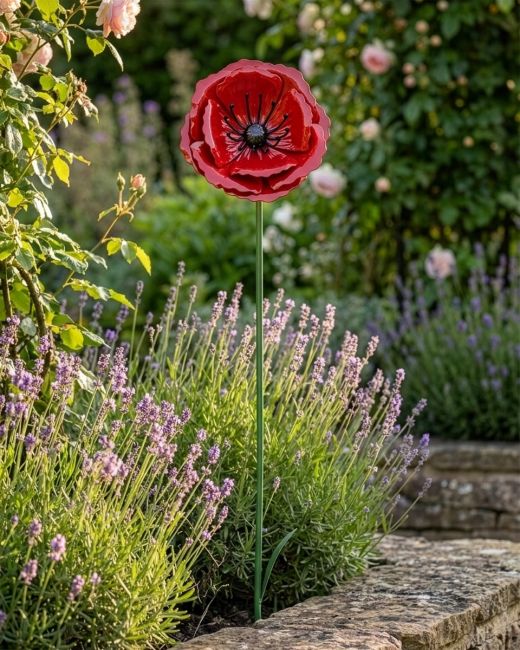 Medium Poppy Flower Garden Sculpture with Ground Spike Digital Illustration Medium Poppy Flower Garden Sculpture with Ground Spike Digital Illustration
