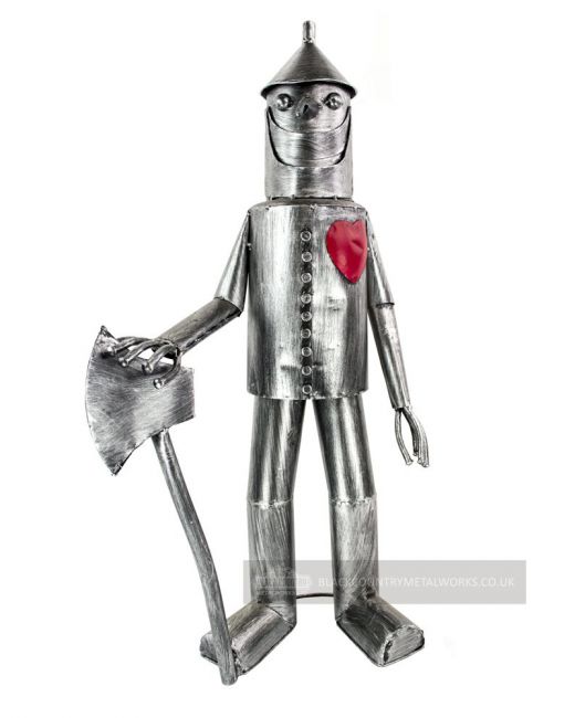 "Woodsman" Metal Tin Man Sculpture in a Silver Finish