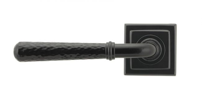 Midnight Black Hammered Unsprung Lever Door Handle on Square Rose
