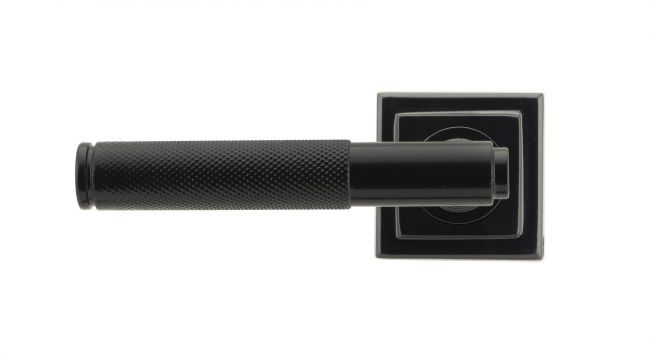 Midnight Black Textured Lever Door Handle on Square Rose
