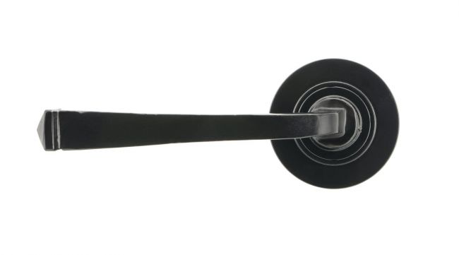 Midnight Black Unsprung Lever Door Handle on Rose Front