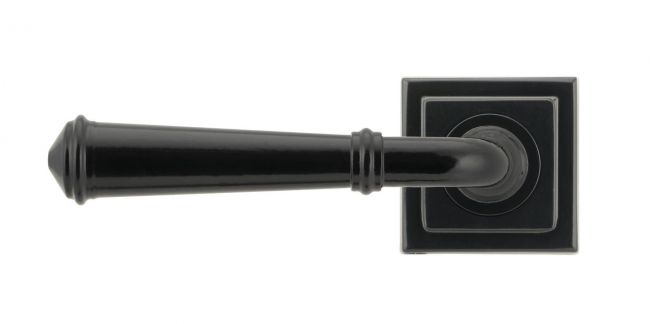 Midnight Black Unsprung Lever Door Handle on Square Rose