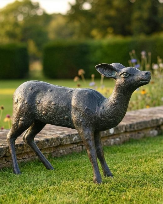 Miniature Aged Verdigris Doe Garden Sculpture Digital Illustration