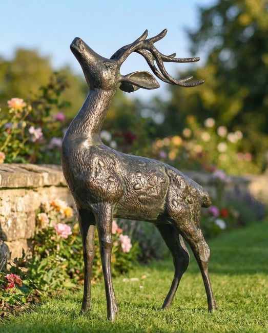 Miniature Aged Verdigris Stag Garden Sculpture