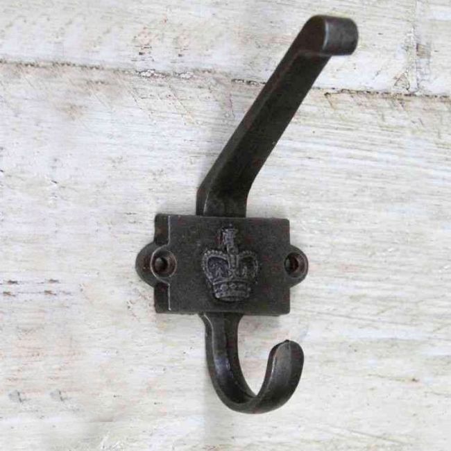 2 Hook Iron Coat hook With Crown Printed Into The Back Plate 2 Hook Iron Coat hook With Crown Printed Into The Back Plate