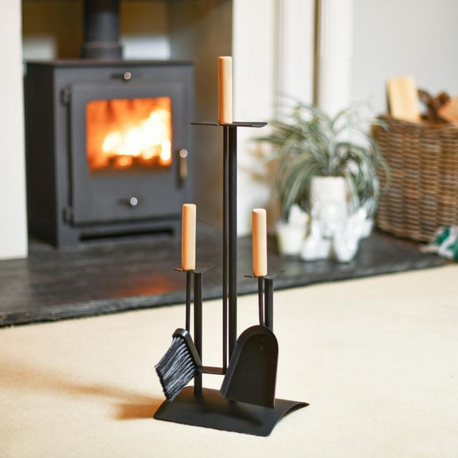Modern "Asher" Fireside Companion Set In A Fireplace Setting Modern "Asher" Fireside Companion Set In A Fireplace Setting