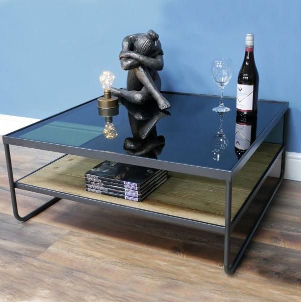 Modern Black Metal & Glass Coffee Table in Situ Modern Black Metal & Glass Coffee Table in Situ