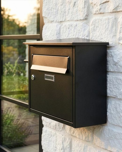 Modern Black Steel Front Opening Wall Mounted Post Box with Lock digital illustration