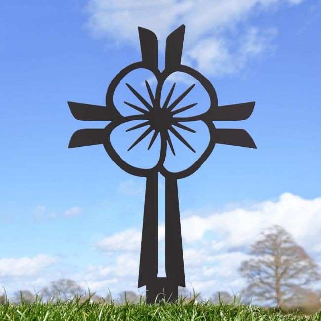 Modern Poppy Cross "Remembrance" Ground Spike in Black Finish Modern Poppy Cross "Remembrance" Ground Spike in Black Finish