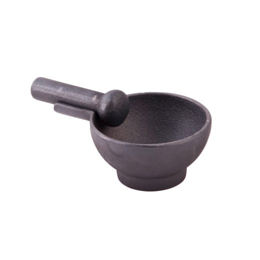 Large Cast Iron Mortar and Pestle in a Natural Finish