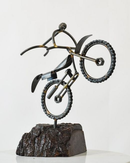 Motocross Recycled Metal Ornament with Wood Base Motocross Recycled Metal Ornament with Wood Base