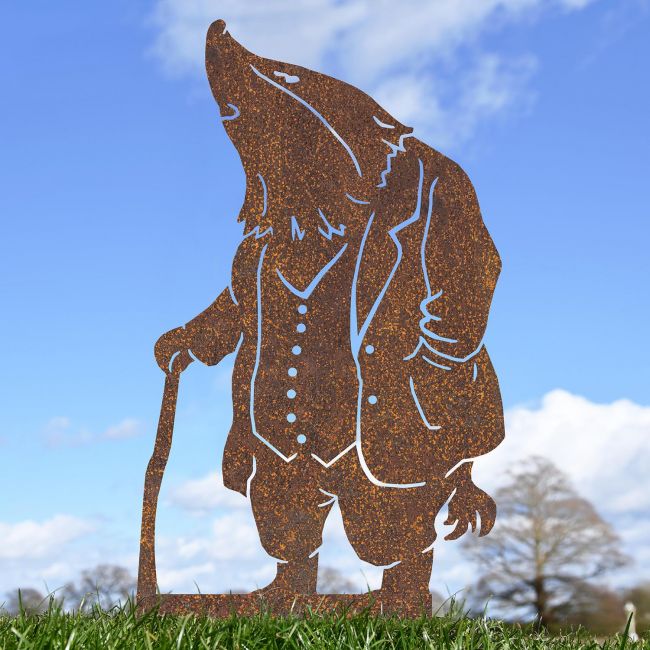 Rustic Mr Badger With Walking Stick Silhouette in Situ Rustic Mr Badger With Walking Stick Silhouette in Situ