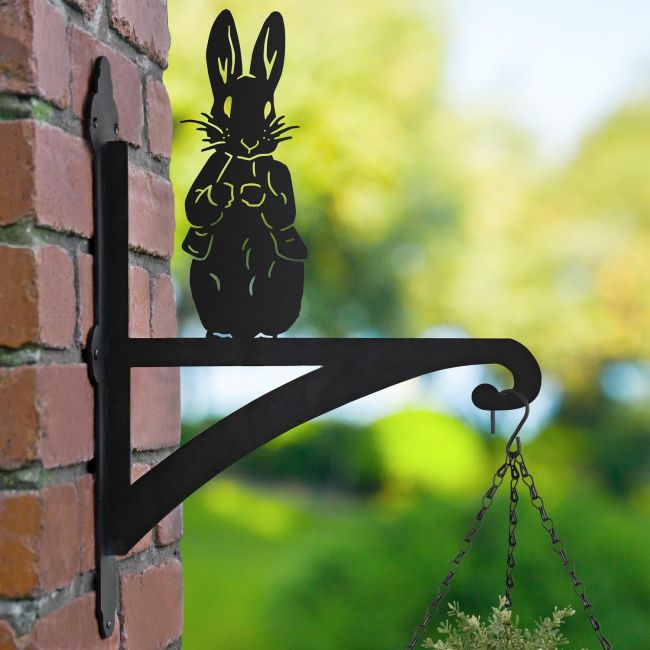 Peter Rabbit Hanging Basket Bracket in Garden Setting Peter Rabbit Hanging Basket Bracket in Garden Setting