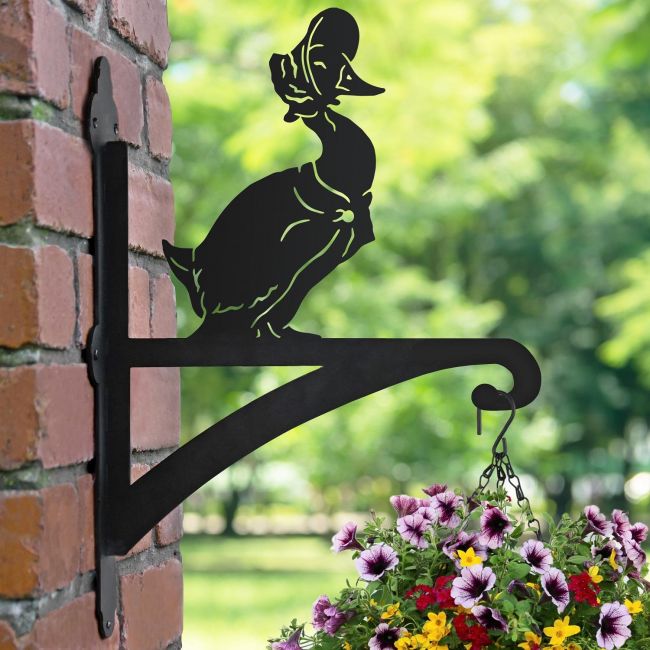 Mrs Duck Iron Hanging Basket Bracket with Basket in View Mrs Duck Iron Hanging Basket Bracket with Basket in View