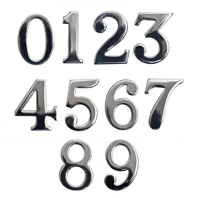 “Classic” 1.5" Bright Chrome Numbers with "Fusion- Fix" Adhesive “Classic” 1.5" Bright Chrome Numbers with "Fusion- Fix" Adhesive