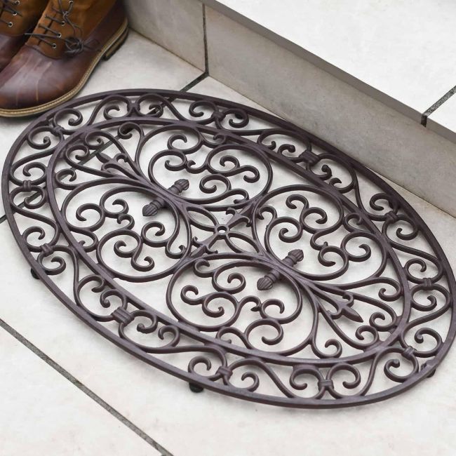 Natural Cast Iron Ornate "Aureate" Oval Doormat Natural Cast Iron Ornate "Aureate" Oval Doormat