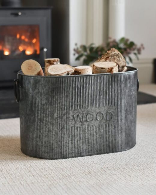 Large Natural Steel "Arreton" Ribbed Log Basket Large Natural Steel "Arreton" Ribbed Log Basket
