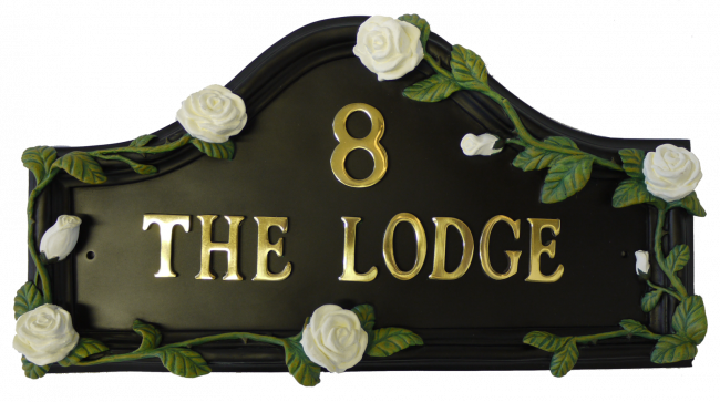 Hand Painted White Rose House Name Sign Hand Painted White Rose House Name Sign