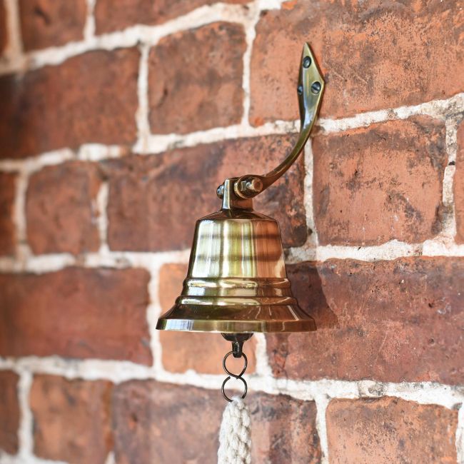 4 Inch Antique Brass Bell with Rope Lanyard 4 Inch Antique Brass Bell with Rope Lanyard