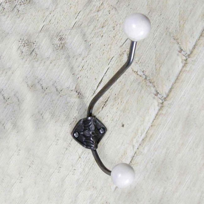 Large Iron Coat Hook With Off White Ceramic Tips Large Iron Coat Hook With Off White Ceramic Tips