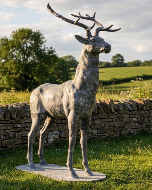 "Zekin" Lead Finished Cast Iron Stag Sculpture - Facing Forward Digital Illustration