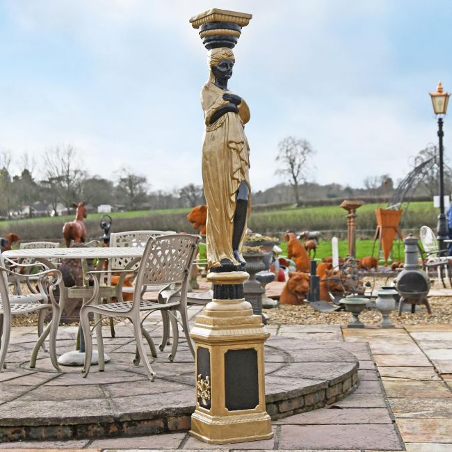 "Lady Hestia" Cast Iron Statue Column Finished in Black & Gold "Lady Hestia" Cast Iron Statue Column Finished in Black & Gold