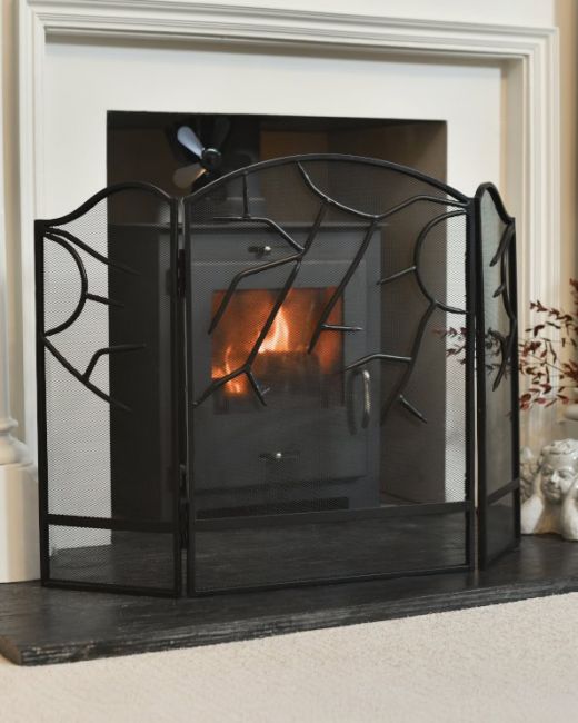 Ornate "Burfleld" Triple Fold Iron Fire Guard  Ornate "Burfleld" Triple Fold Iron Fire Guard