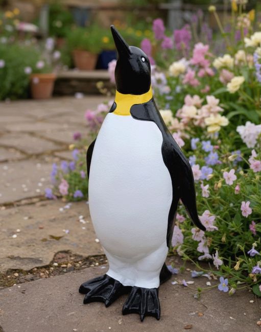 "Pebble’ the Penguin Cast Aluminium Garden Sculpture - Looking Up main image