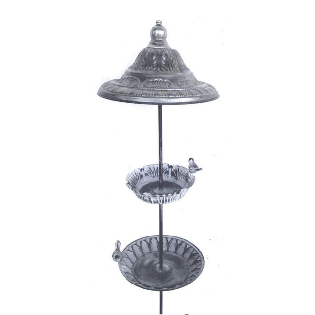 Ornate Layered Garden Bird Feeder & Bath Spike in a Rustic Finish Ornate Layered Garden Bird Feeder & Bath Spike in a Rustic Finish