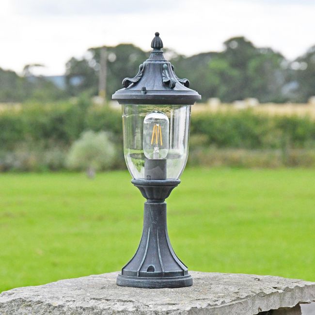 Ornate Verdigris Pillar Light in Situ in the Garden Ornate Verdigris Pillar Light in Situ in the Garden