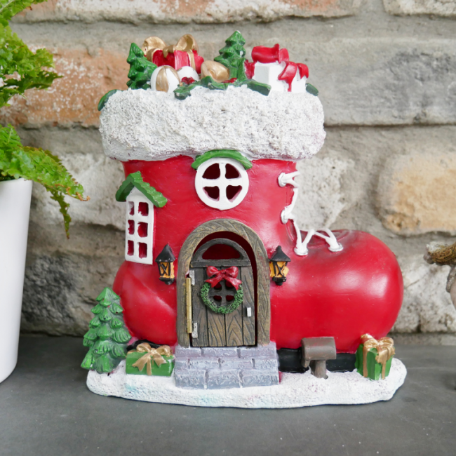 Painted Christmas Boot House in Situ in the Home Painted Christmas Boot House in Situ in the Home