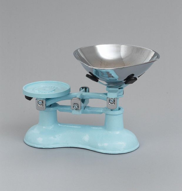 Pale Blue Cast Iron Kitchen Scales With Chrome Bowl