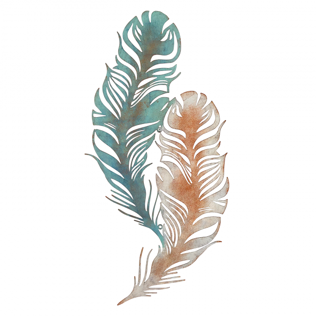 Feather Wall Art in a Pastel Blue & Orange Feather Wall Art in a Pastel Blue & Orange