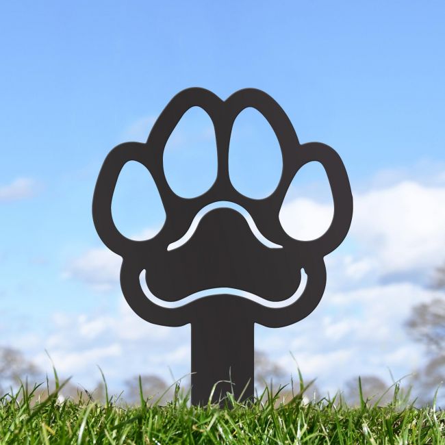 Paw Print Grave Marker Ground Spike in Black Finish Paw Print Grave Marker Ground Spike in Black Finish