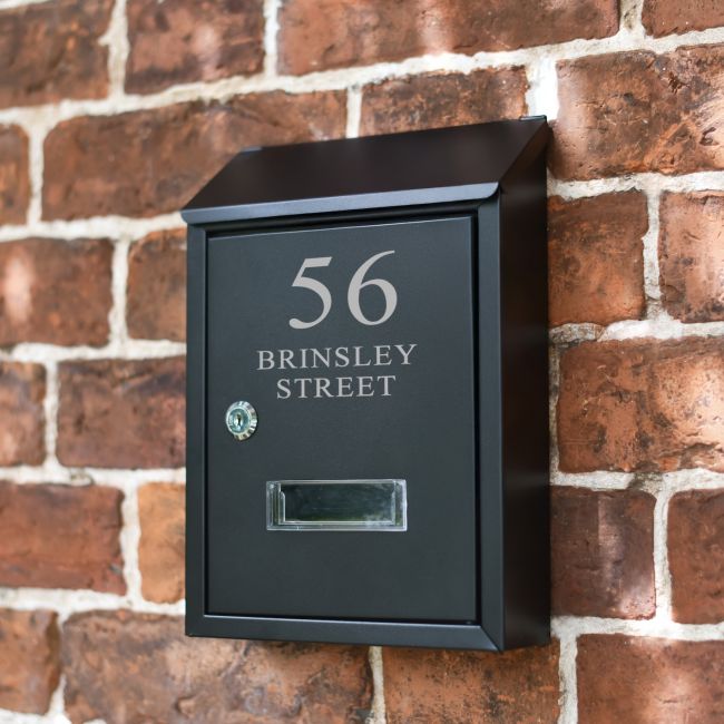 Personalised Black Steel Lockable Wall Mounted Post Box Personalised Black Steel Lockable Wall Mounted Post Box