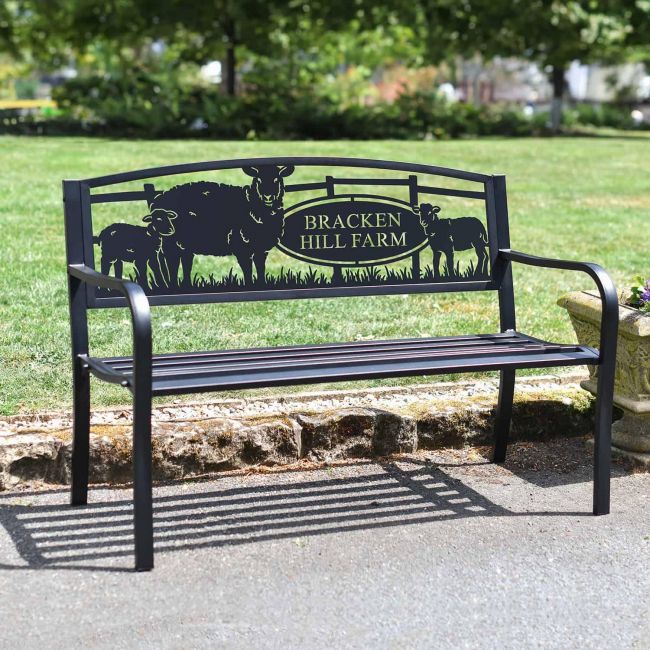 Family Name Iron Bench in the Garden Family Name Iron Bench in the Garden