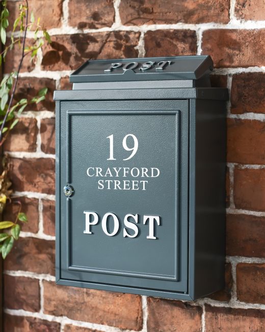 Personalised Grey "Oxford" Wall Mounted Post Box with Silver Text Personalised Grey "Oxford" Wall Mounted Post Box with Silver Text