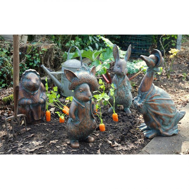 set of Four Peter Rabbit Garden Sculptures Finished in an Aged Bronze